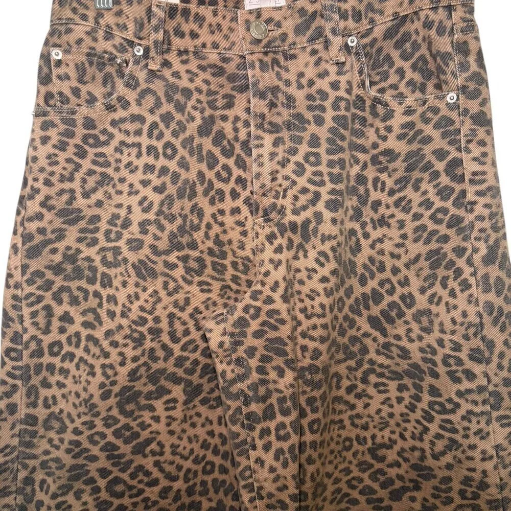 Z Supply Marli Leopard Print Wide Leg Jeans High Rise Denim Size 28 NWT